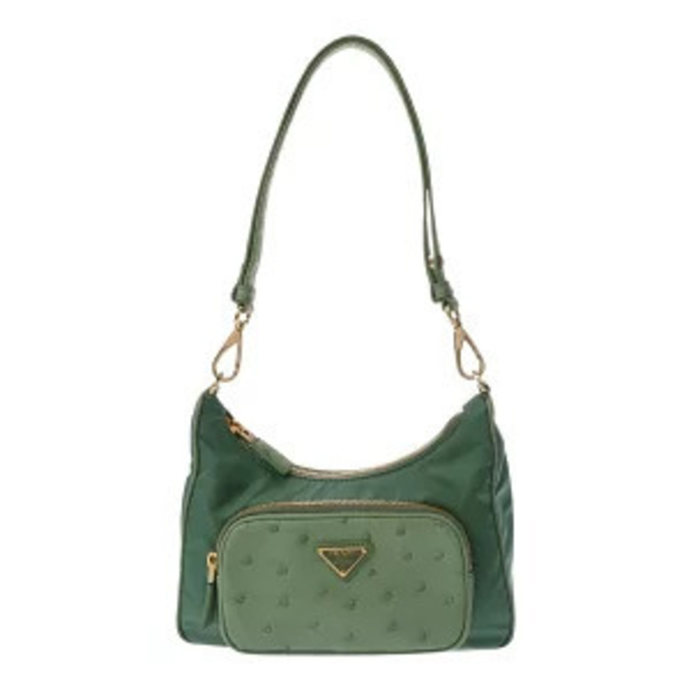 Prada Shoulder Bag Green Ostrich Leather Handbag